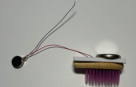 A robot made from a brush and vibrating motor.